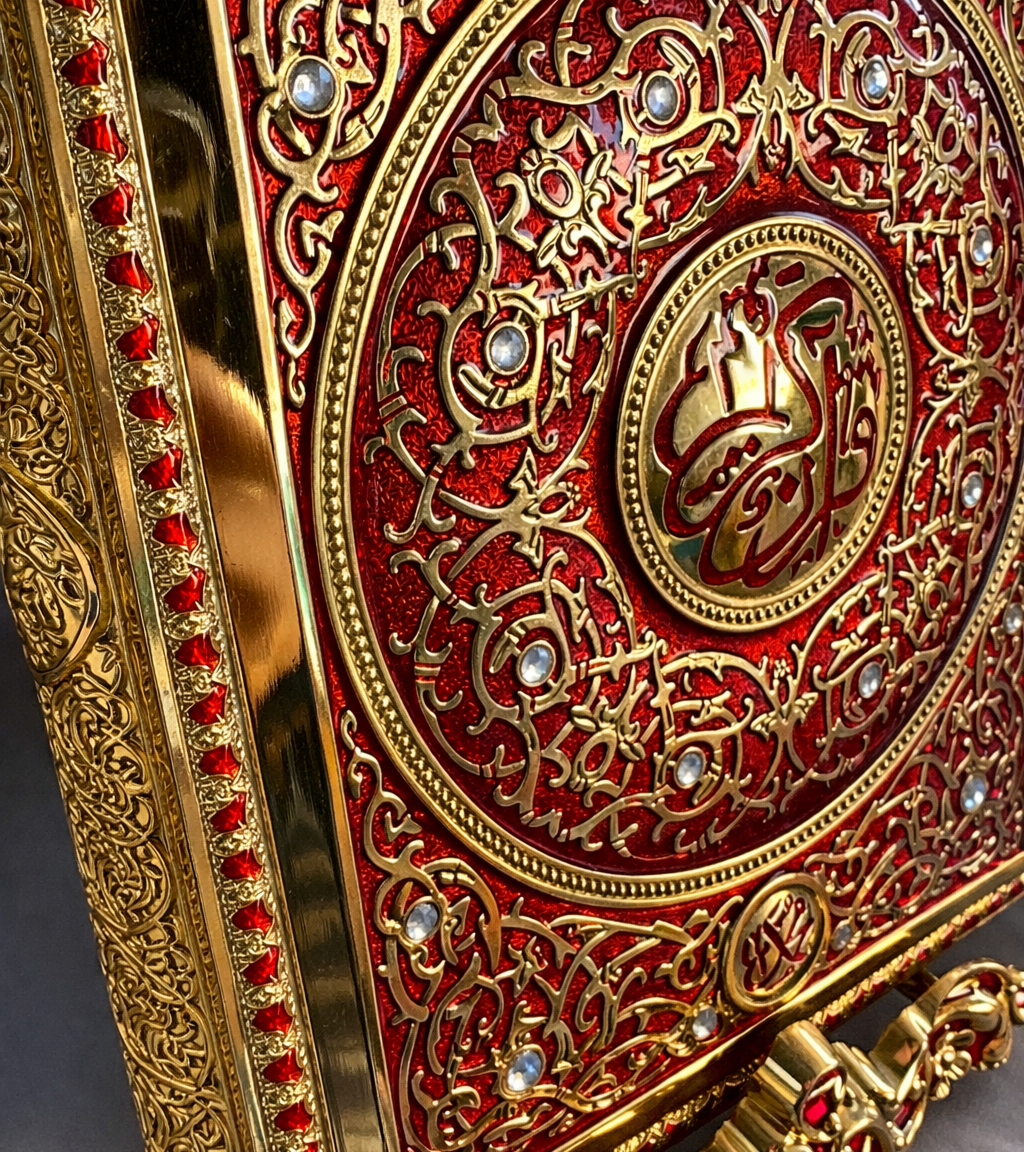 حامل مصحف كبير فاخر مع قاعدة ذهبية – تصميم ملكي مزخرف