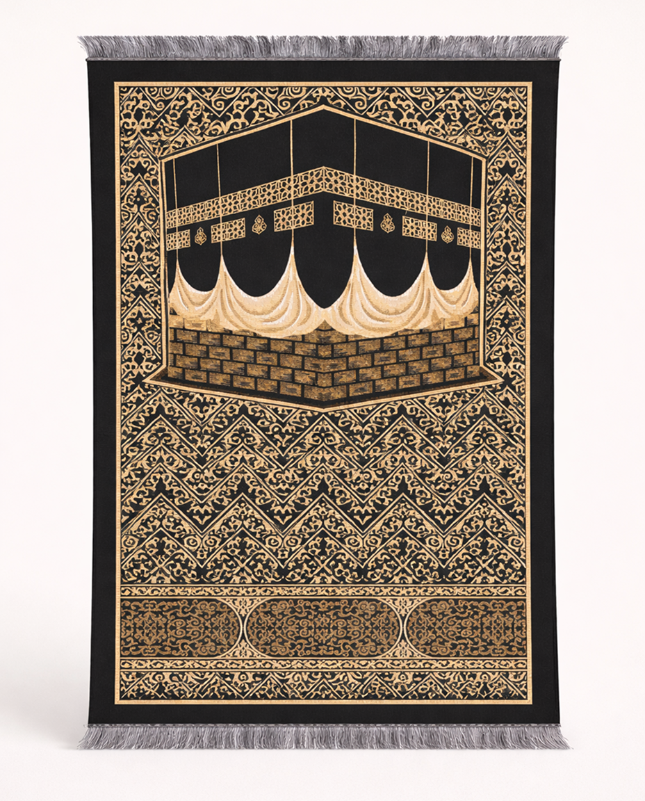 سجادة صلاة رقيقة فاخرة بنقشة الكعبة – تصميم أنيق وخفيفة الوزن للصلاة اليومية